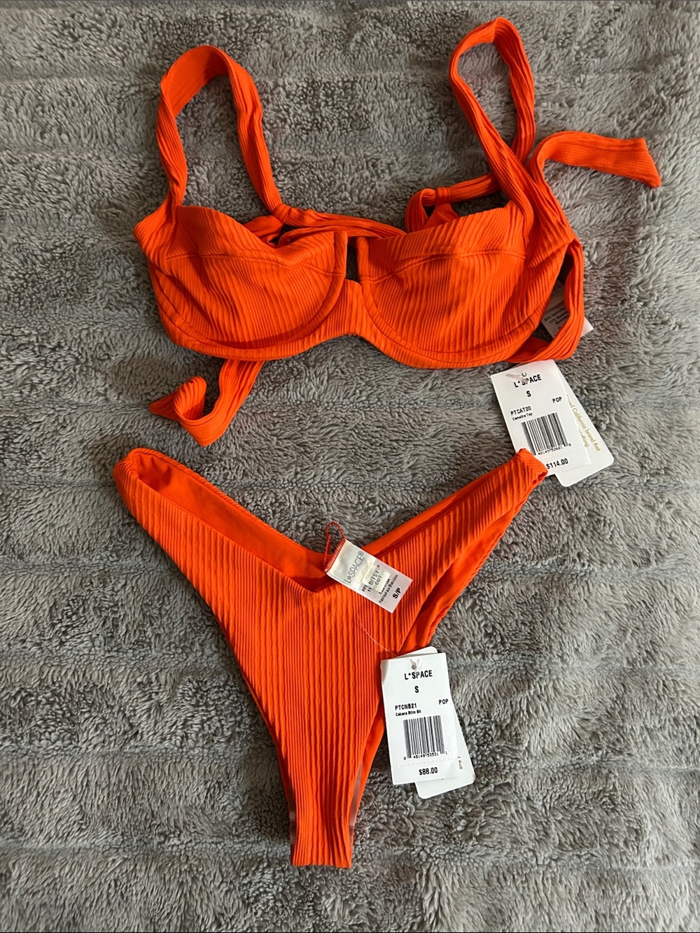 l*space Bright Orange Ribbed Underwire Bikini Set